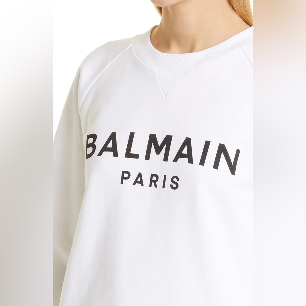 Balmain Logo Graphic Cotton Sweatshirt White Size XL 12